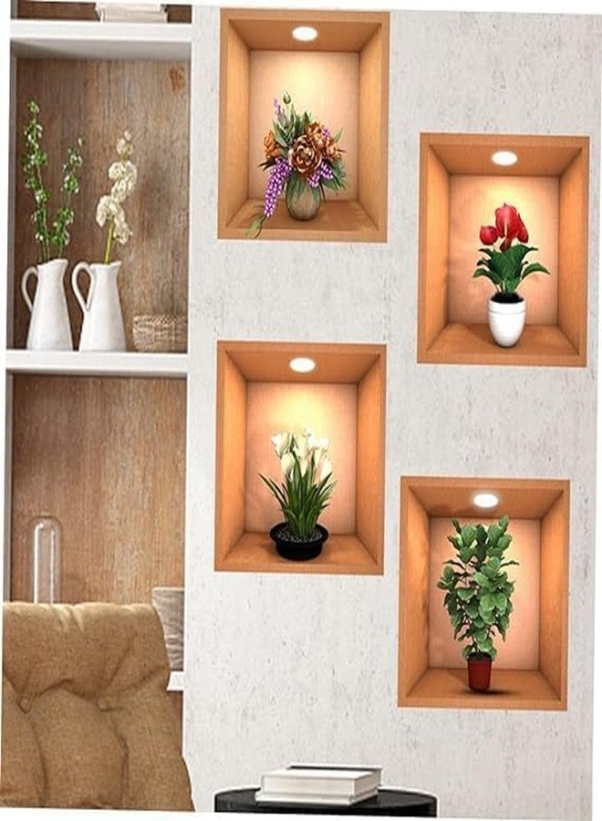 VINSU New Creative Simulation Green Plant Potted 3D Wall Stickers Living Room Study Office Waterproof Decorative Stickers, Peel & Stick Wall Sticker, 3D Flower Vase Wall Stickers(30CmX30Cm, Pack of 4) - Image 3